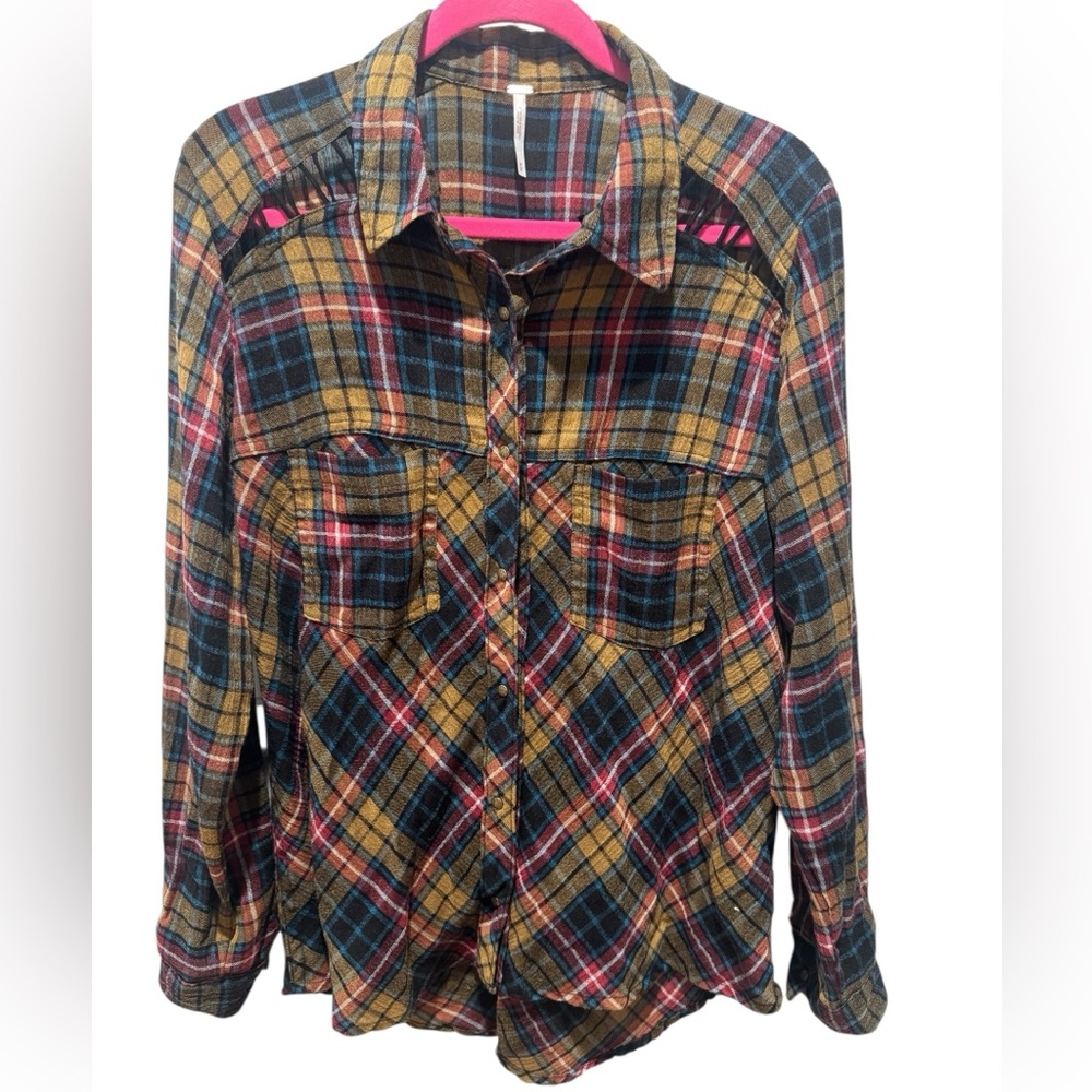 FREE PEOPLE Plaid Snap Front Shirt